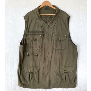 Boulder Creek Trading Company Mens 4XL Tall Olive Green Utility Vest Pockets Zip